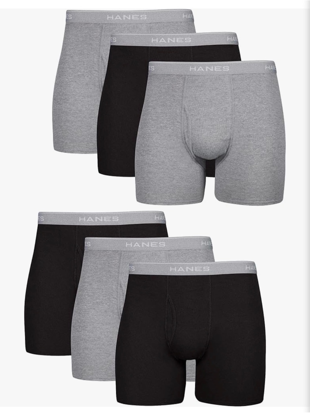 Hanes Men's Boxer Briefs 6-Pack — Black & Gray